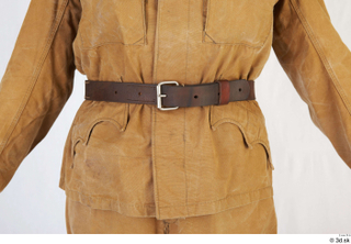  Photos Woman in Army Explorer suit 1 19th century Army brown jacket historical clothing leather belt upper body 0002.jpg